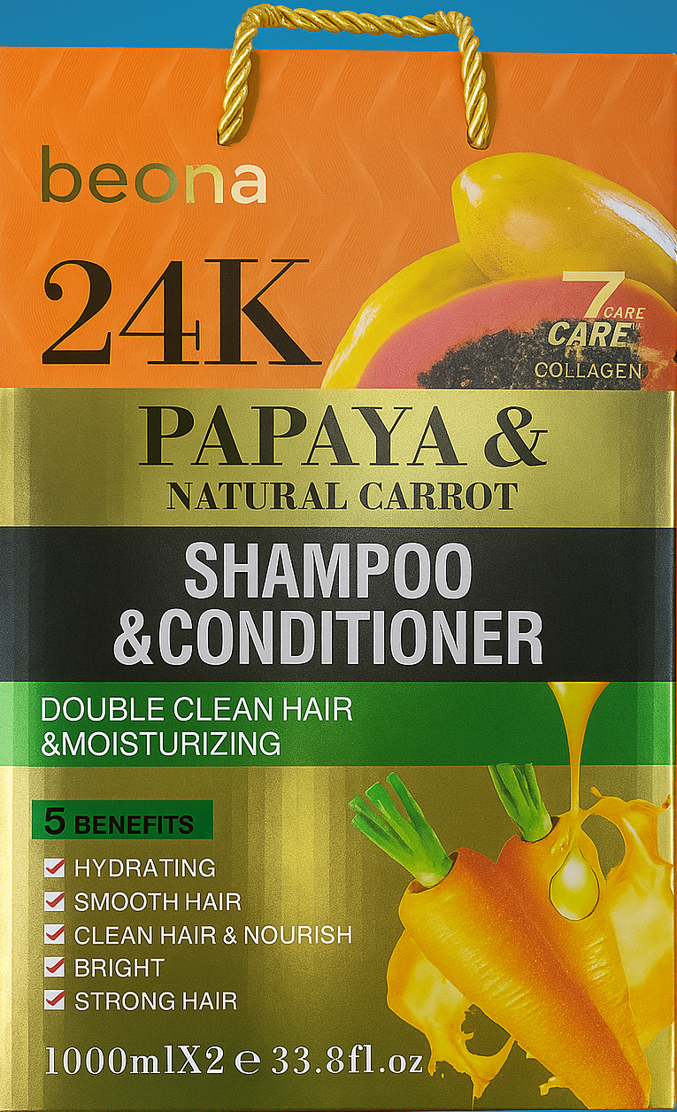 Beona 24K Papaya & Natural Carrot Shampoo & Conditioner β 1000ml x 2