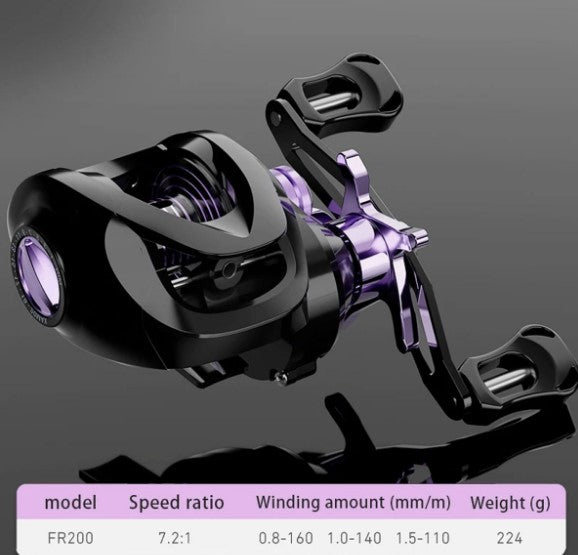 Baitcasting Fishing Reel - Metal Bearings Bait Caster Reel - Left - Purple