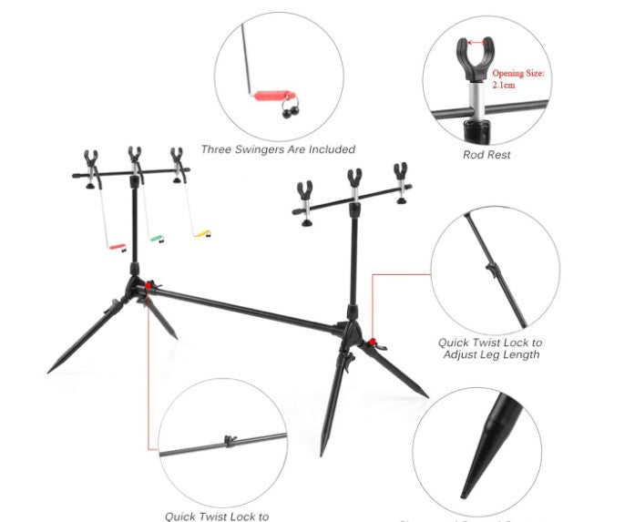 Carp Fishing 3-Rod Pod With Bag & Swinger Indicators