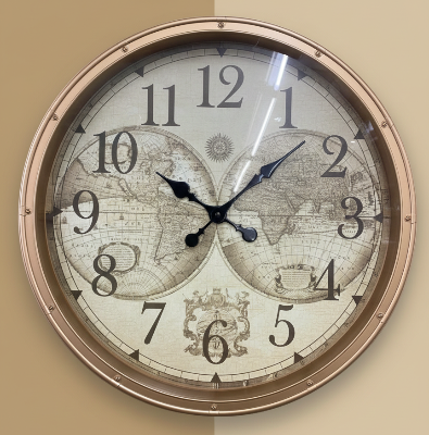 Vintage World Map Wall Clock – 56cm Quartz Timepiece