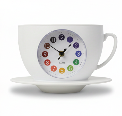 Teacup Wall Clock – Quartz Timepiece with Saucer Design