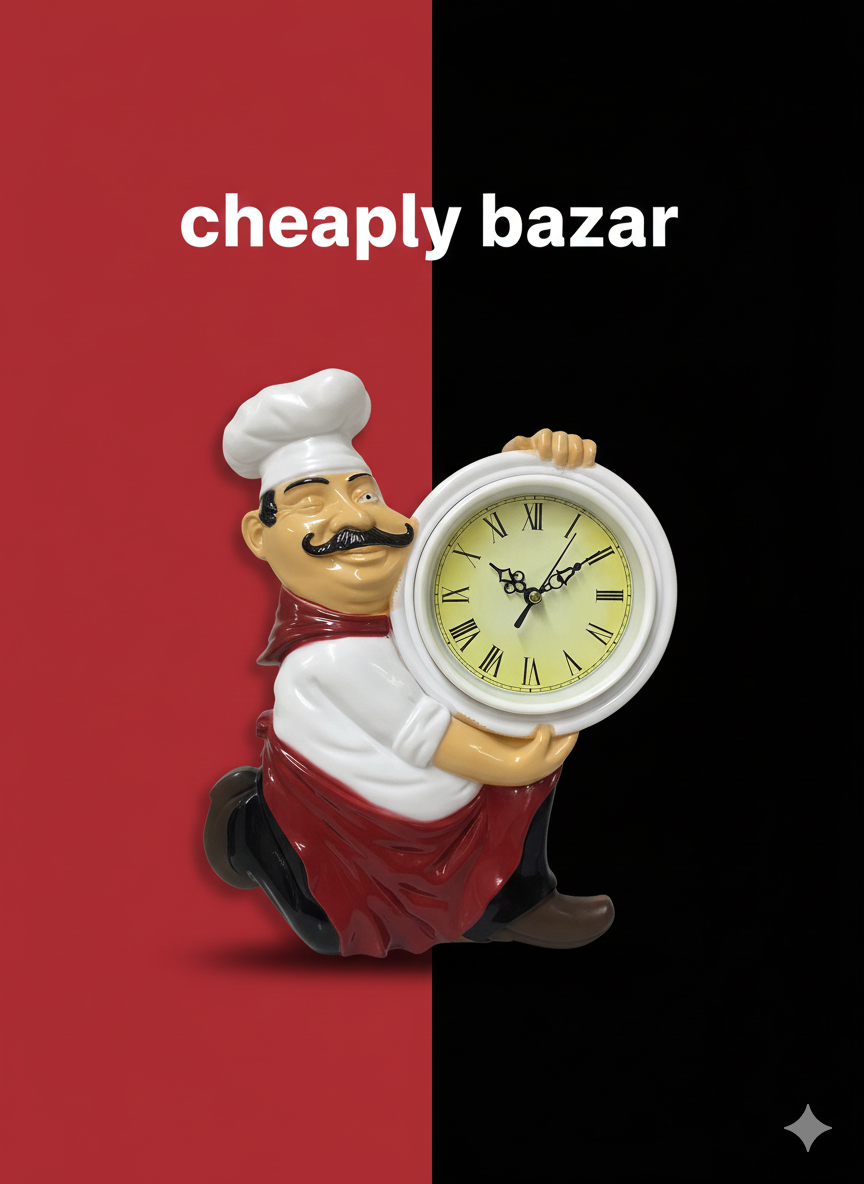 Chef Kitchen Wall Clock – 30×27cm Decorative Timepiece