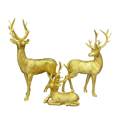 Golden Deer Family Figurine Set - 3-Piece Luxury Home Decor