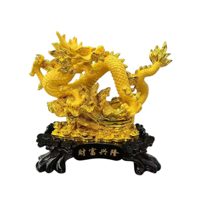 Golden Dragon on Treasure Figurine - Feng Shui Prosperity Statue