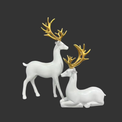 Reindeer Pair Figurine Set - 2-Piece Luxury Deer Decor