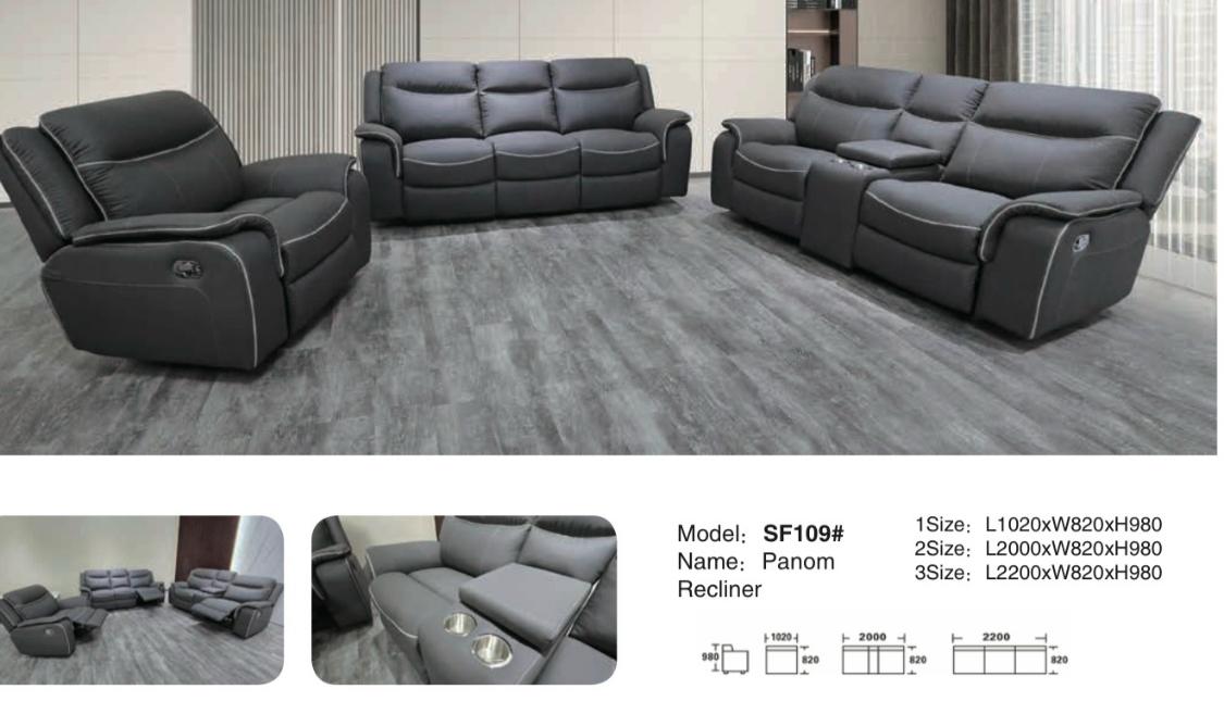 Panom Recliner Sofa Set - Premium 3-Piece Leather Suite with Power Recline & Cup Holders