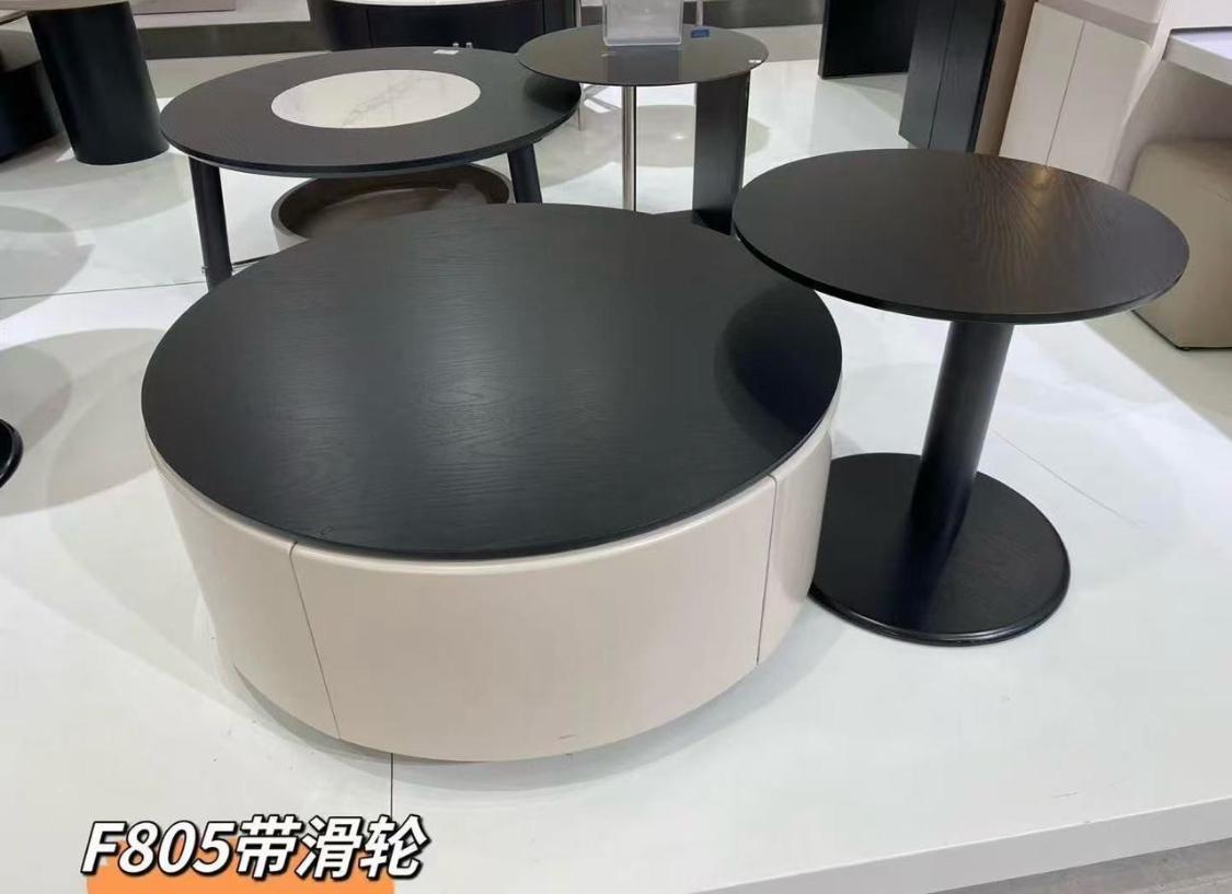 Coffee Table Set F805 - Gray Top with White Storage Base & Black Accent Tables