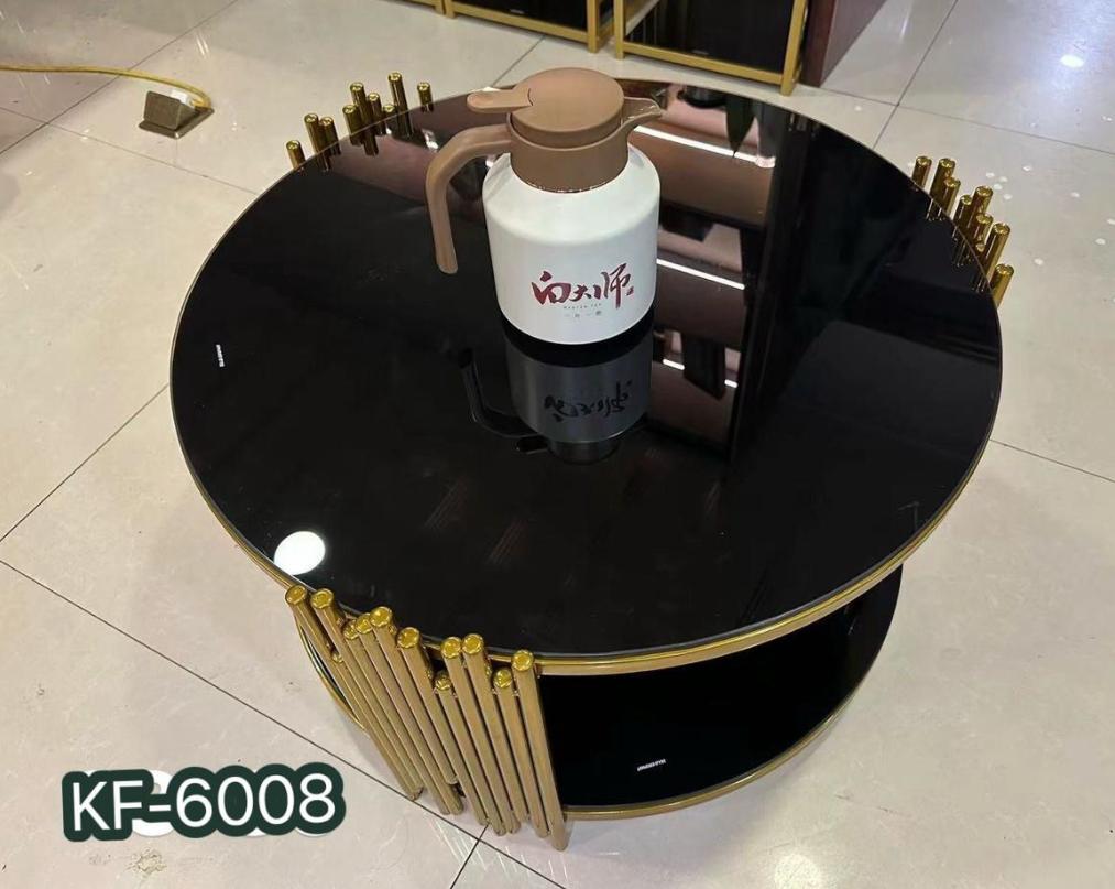 Glass Coffee Table KF-6008 - Black Glass Top with Gold Column Base