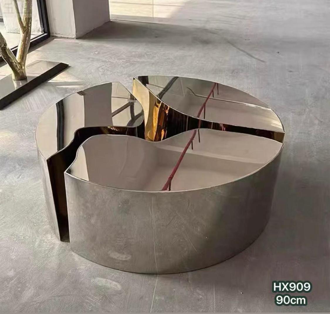 Modern Flower Coffee Table - Luxury Stainless Steel Petal Design with Gold Accent