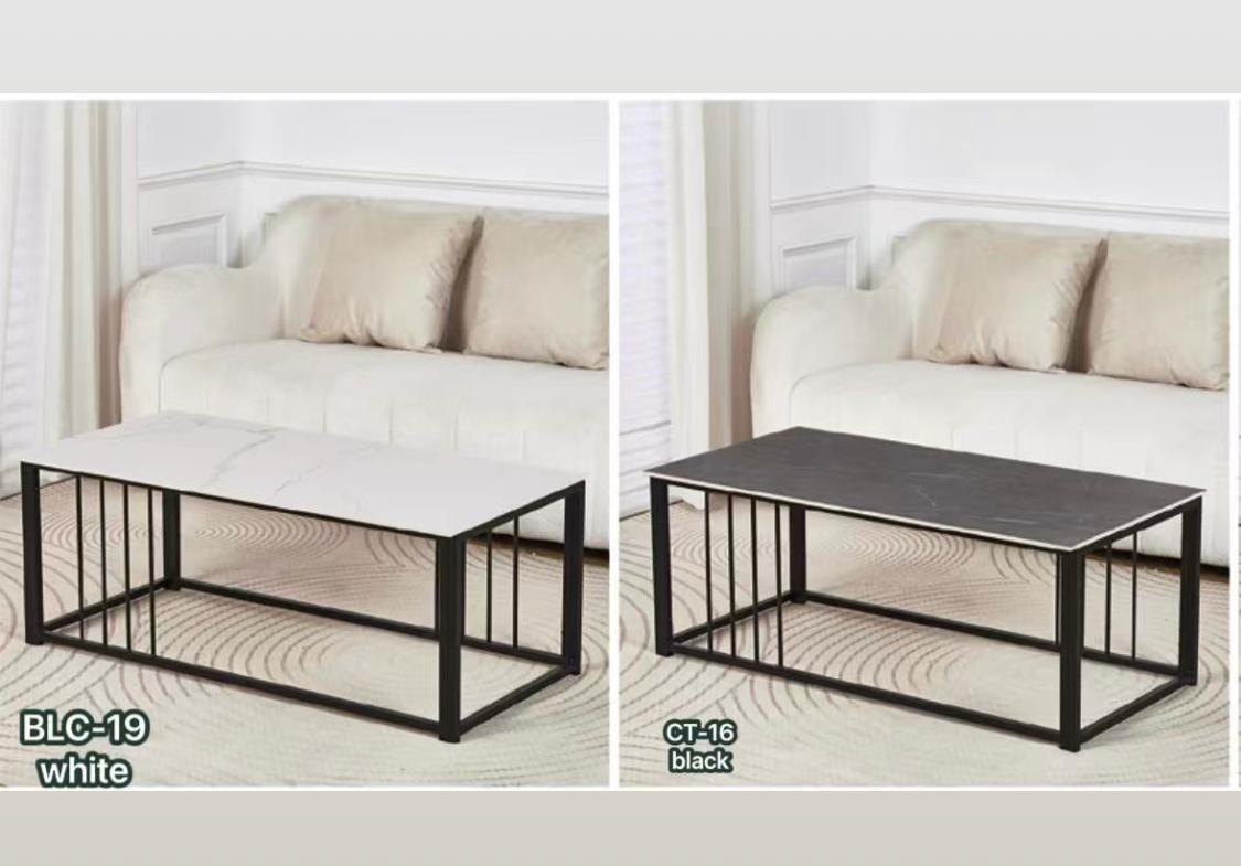 Coffee Table BLC-19/CT-16 - White or Black Top with Metal Frame & Lower Shelf