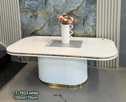 Coffee Table CT-1923 - Cream Top with Ribbed Base & Gold Trim - Brown or White
