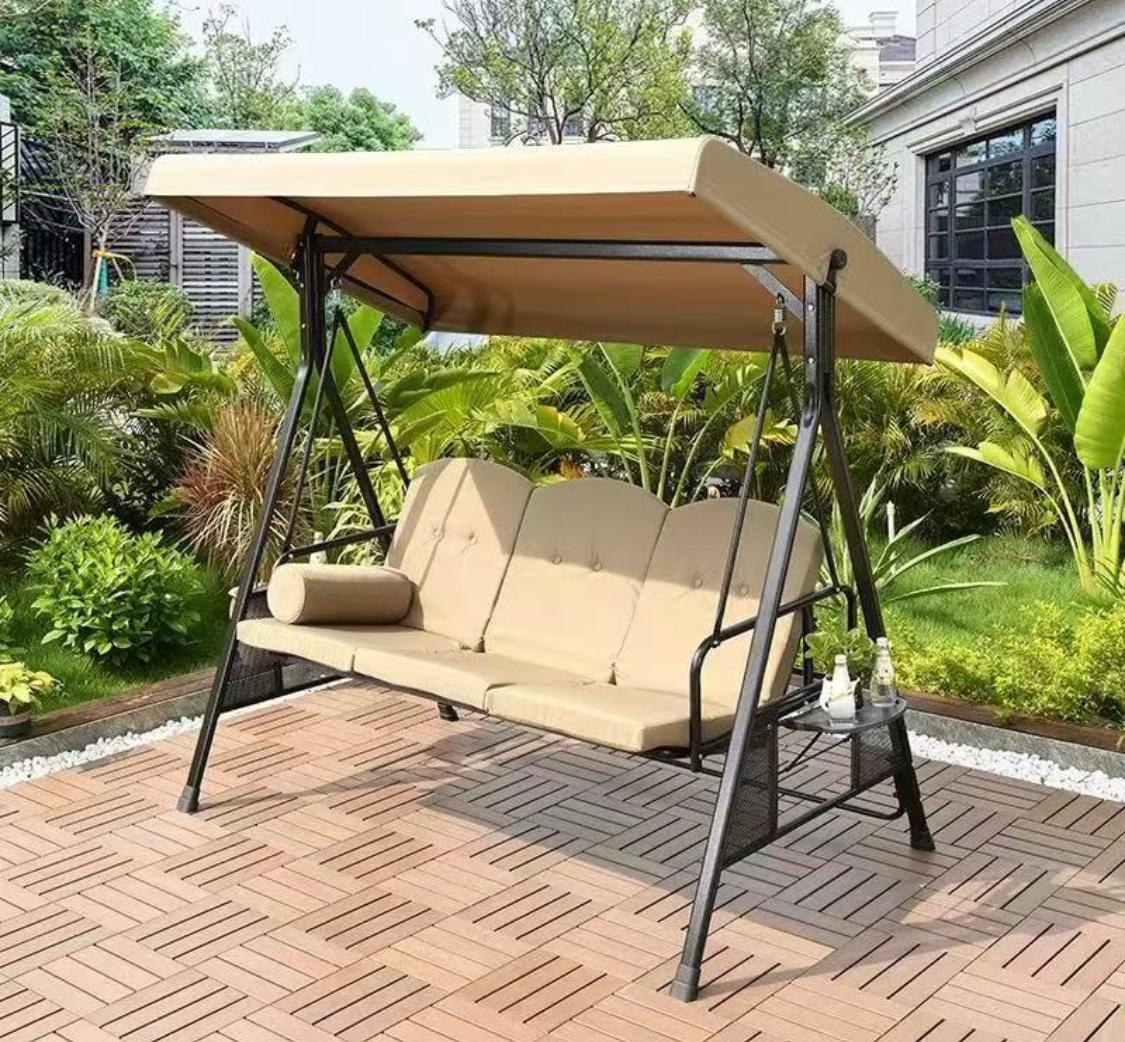 Patio Swing with Canopy - 3-Seater Outdoor Swing Bench with Cushions