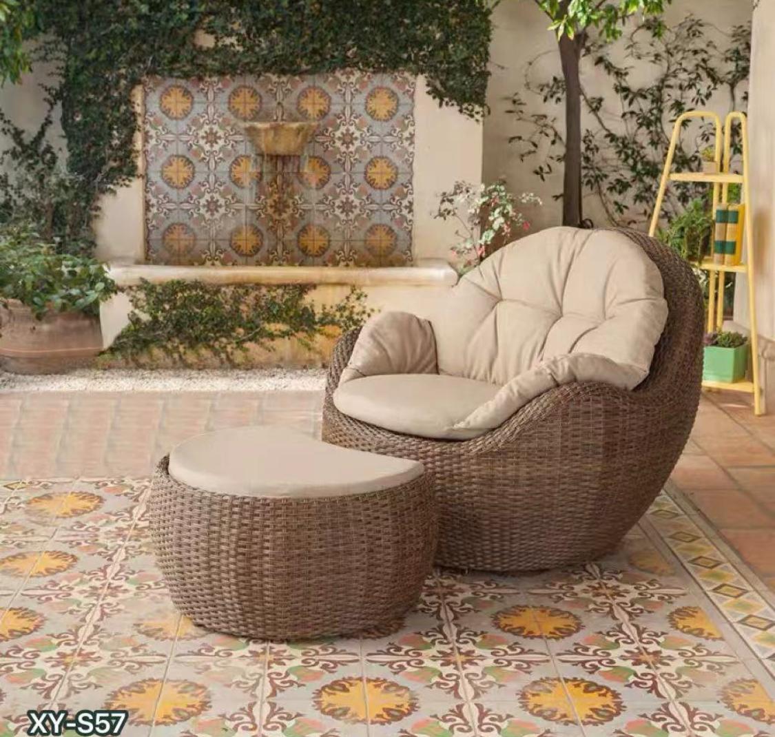 Outdoor Rattan Coffee Table Set XY-S57 - Egg Chair with Cushions & Round Table