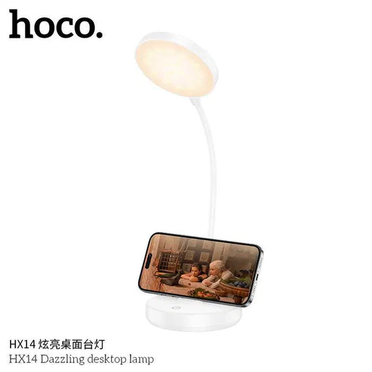 Hoco HX14 Dazzling Desktop Lamp with Phone Holder - LED Desk Light with Adjustable Stand
