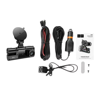 Hoco DI60 3-Camera Dash Cam Driving Recorder - Front, Rear & Interior HD Car DVR with Night Vision