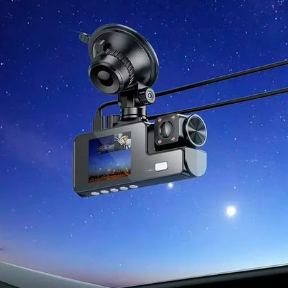 Hoco DI60 3-Camera Dash Cam Driving Recorder - Front, Rear & Interior HD Car DVR with Night Vision