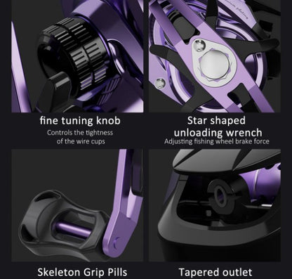 Baitcasting Fishing Reel - Metal Bearings Bait Caster Reel - Left - Purple