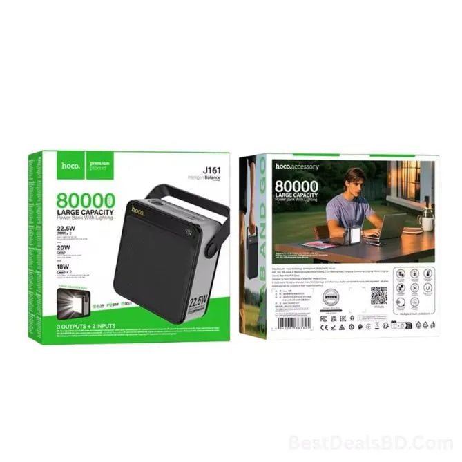 Hoco J161 Power Bank 80,000mAh – 22.5W Fast Charging | LED Display | Built-in Light