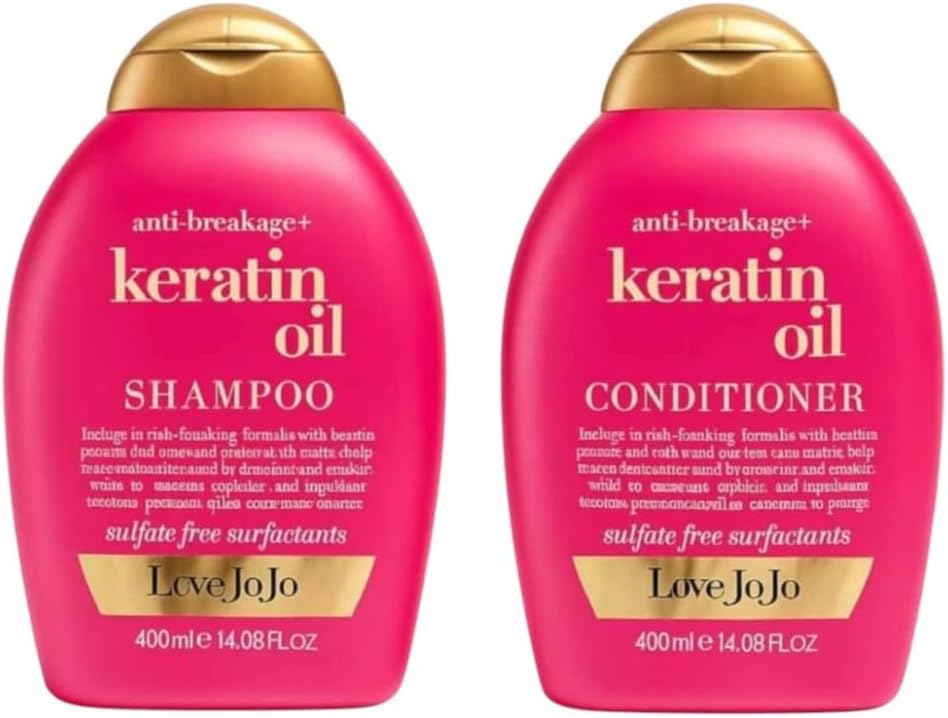 Love Jojo Anti-Breakage Keratin Oil Shampoo and Conditioner Set, 400+400 ml, Sulfate Free