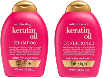 Love Jojo Anti-Breakage Keratin Oil Shampoo and Conditioner Set, 400+400 ml, Sulfate Free