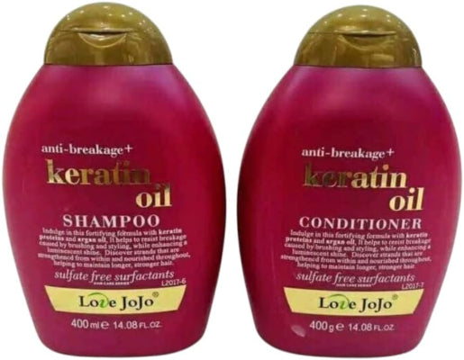 Love Jojo Anti-Breakage Keratin Oil Shampoo and Conditioner Set, 400+400 ml, Sulfate Free