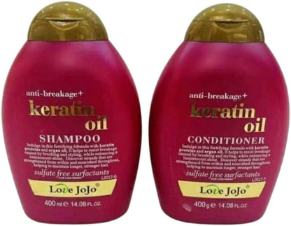 Love Jojo Anti-Breakage Keratin Oil Shampoo and Conditioner Set, 400+400 ml, Sulfate Free