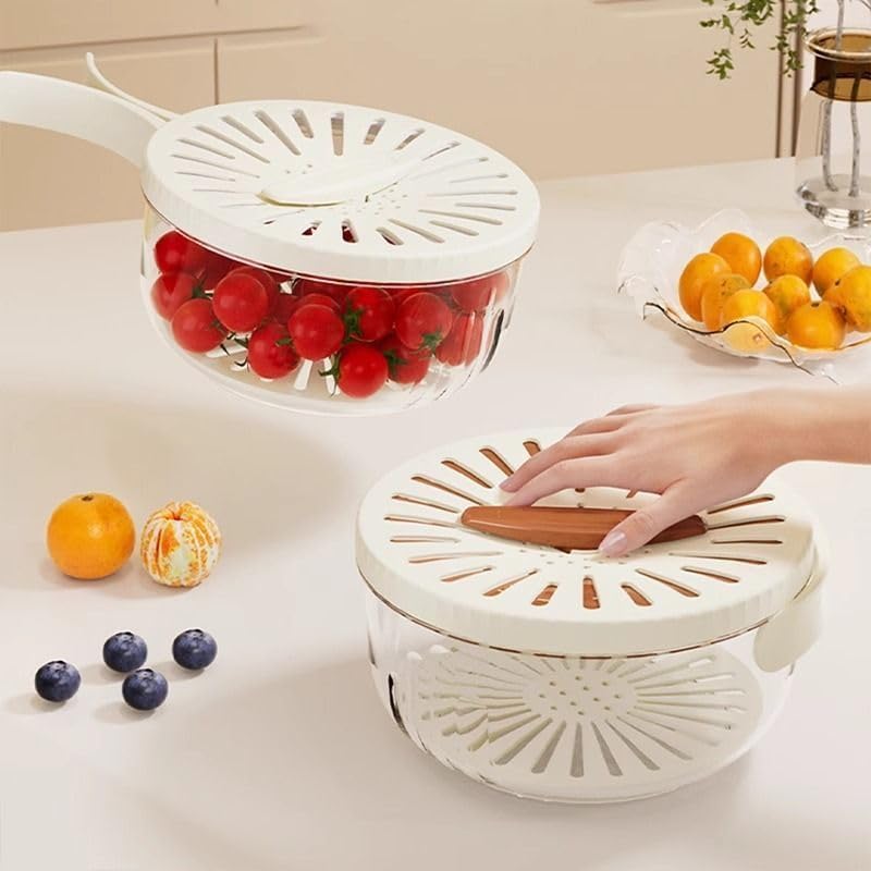 Double-Layer Fruit Vegetable Washing Basket with Drain - Kitchen Colander Storage Bowl