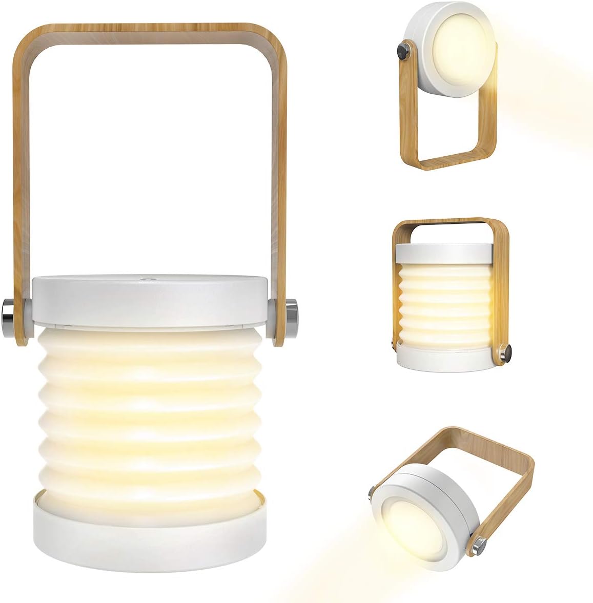 Collapsible LED Camping Lantern with Wooden Handle - Rechargeable Portable Light for Outdoor & Home