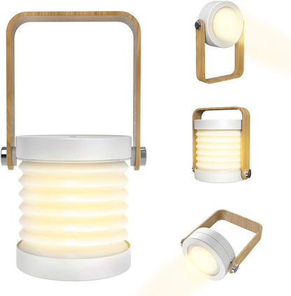 Collapsible LED Camping Lantern with Wooden Handle - Rechargeable Portable Light for Outdoor & Home