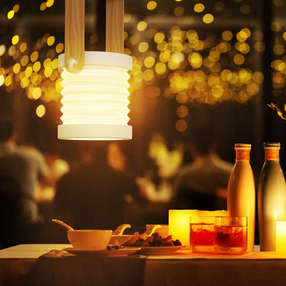 Collapsible LED Camping Lantern with Wooden Handle - Rechargeable Portable Light for Outdoor & Home