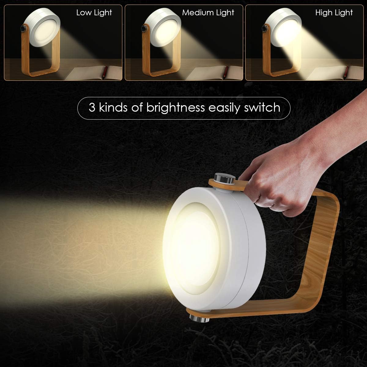 Collapsible LED Camping Lantern with Wooden Handle - Rechargeable Portable Light for Outdoor & Home