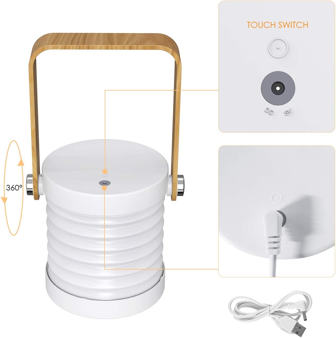 Collapsible LED Camping Lantern with Wooden Handle - Rechargeable Portable Light for Outdoor & Home