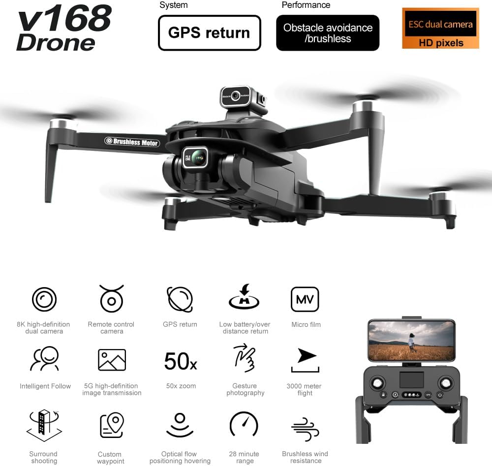 V168 Pro GPS Drones with Camera 4K HDR Videos