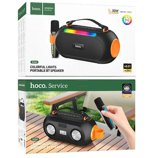 Hoco DS64 Cool Portable Bluetooth Speaker with Wireless Microphone - 30W Karaoke Party Speaker with RGB Lights