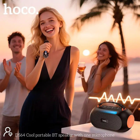 Hoco DS64 Cool Portable Bluetooth Speaker with Wireless Microphone - 30W Karaoke Party Speaker with RGB Lights