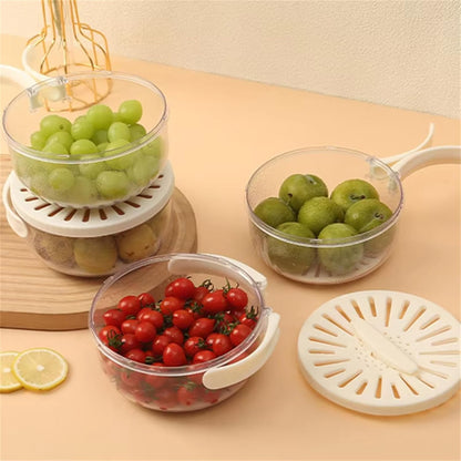 Double-Layer Fruit Vegetable Washing Basket with Drain - Kitchen Colander Storage Bowl