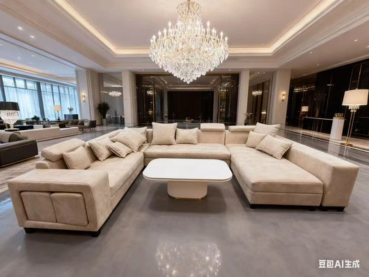 Premium Sectional Sofa Set without coffee table- Luxury Living Room Furniture with Crystal Chandelier Ambiance