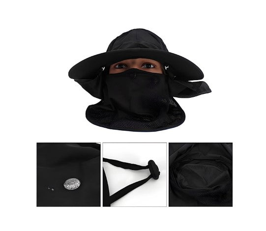 Bucket Hat Fishing Outdoor Sun Hat UPF50+ Mesh Wide Brim with Face Neck Flap