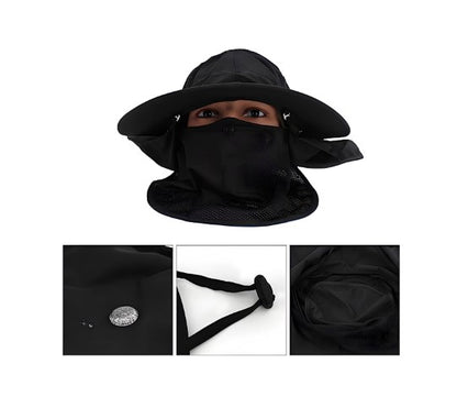 Bucket Hat Fishing Outdoor Sun Hat UPF50+ Mesh Wide Brim with Face Neck Flap