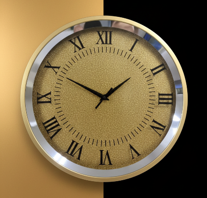 Gold Glitter Wall Clock – 35cm Roman Numeral Quartz Timepiece