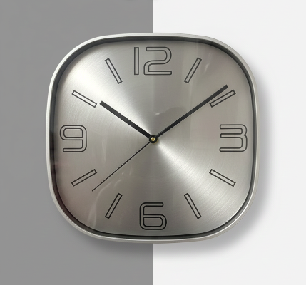 Silver Square Wall Clock – 30cm Modern Quartz