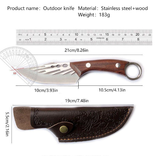 Outdoor Tactical Knife with Leather Sheath