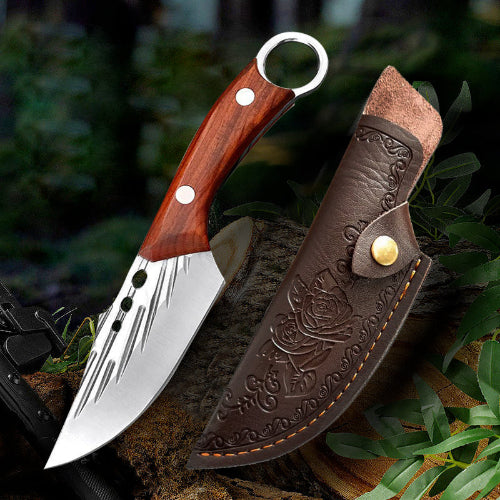 Outdoor Tactical Knife with Leather Sheath