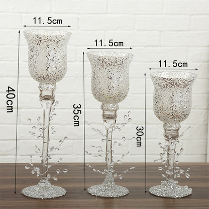 Crystal Vine Goblet Trio – Silver Frost Elegance