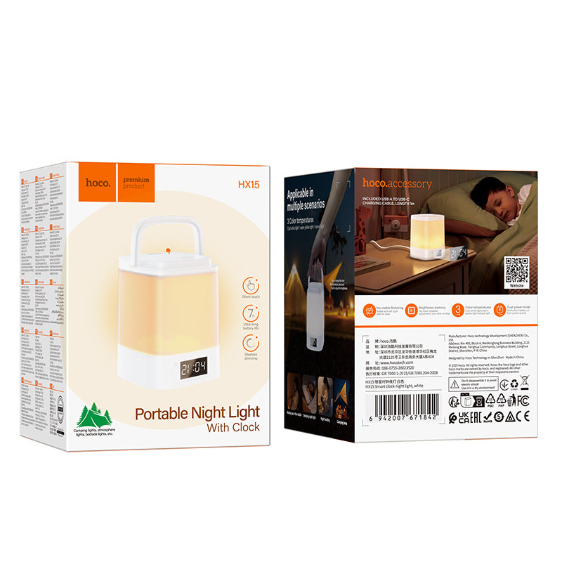 Hoco Portable Night Light with Digital Clock HX15 - Rechargeable LED Bedside Lamp