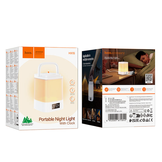 Hoco Portable Night Light with Digital Clock HX15 - Rechargeable LED Bedside Lamp