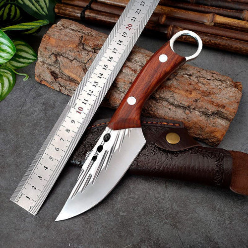 Outdoor Tactical Knife with Leather Sheath