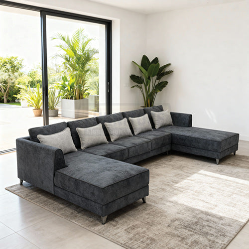 Sydney U-Shape Sectional Sofa - Premium Fabric Corner Suite with Accent Pillows