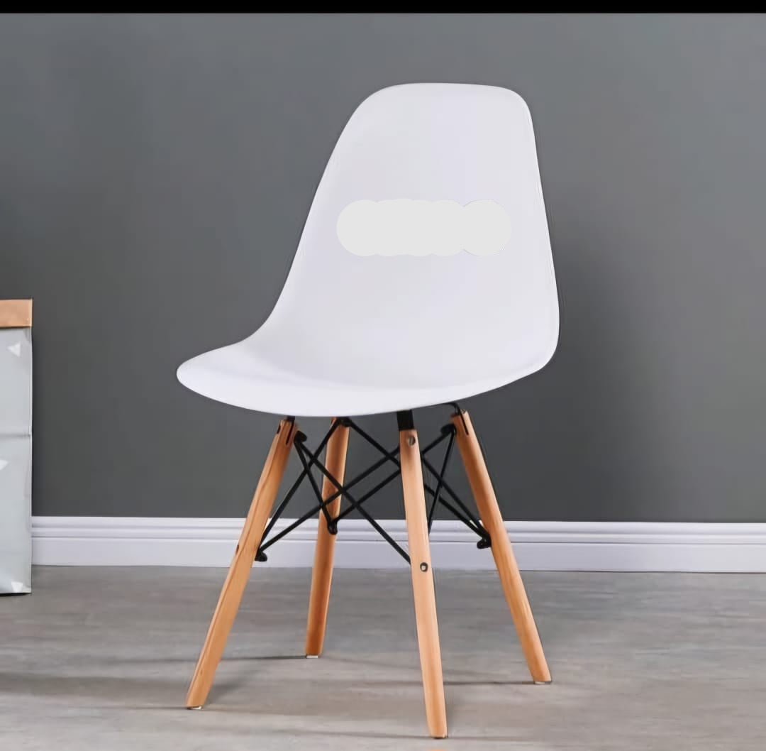 Modern White Accent Chair with Wooden Legs and Black Metal Supports