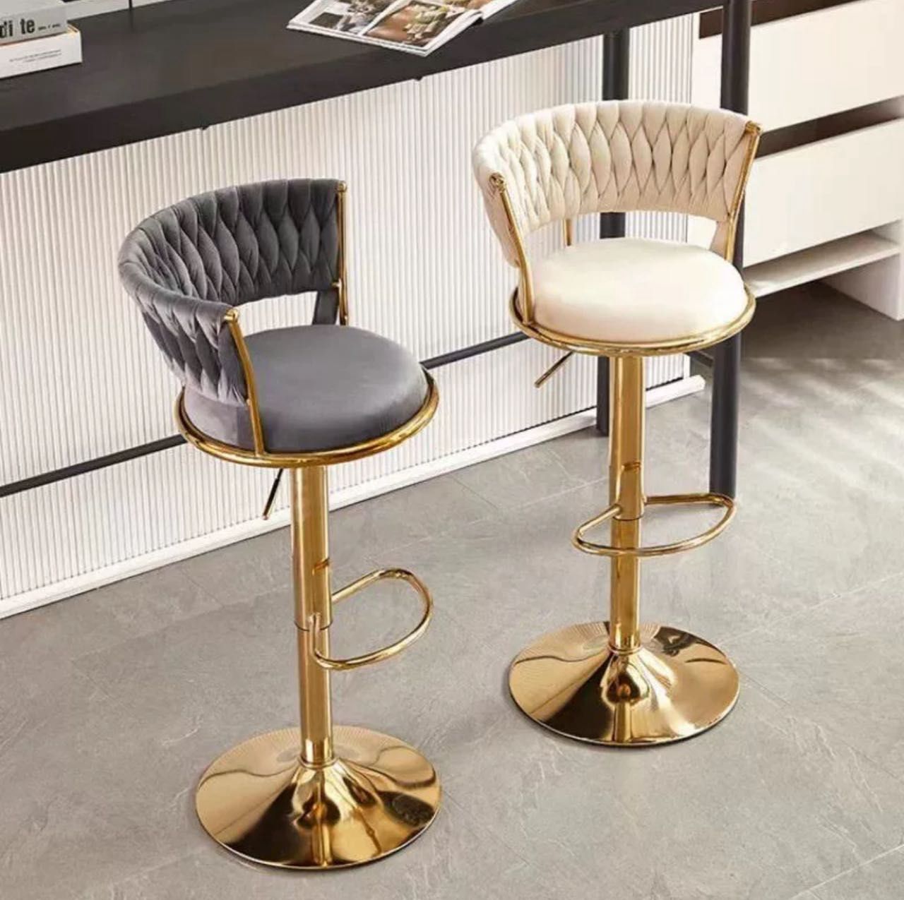 Luxury Velvet Bar Stool with Gold Base